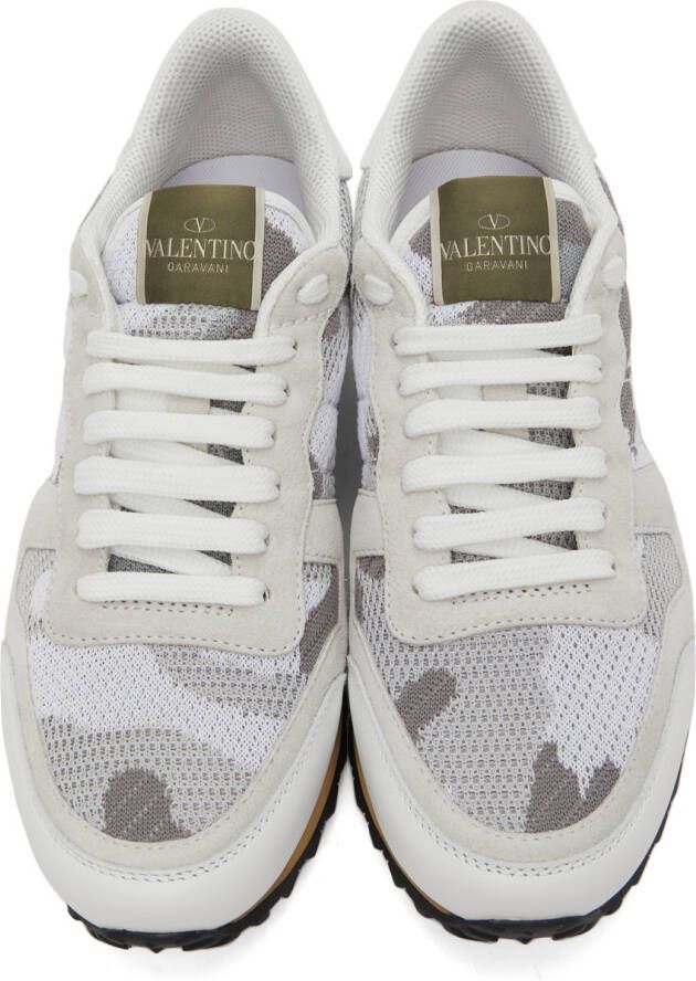 Valentino Garavani White & Grey Camouflage Rockrunner Sneakers
