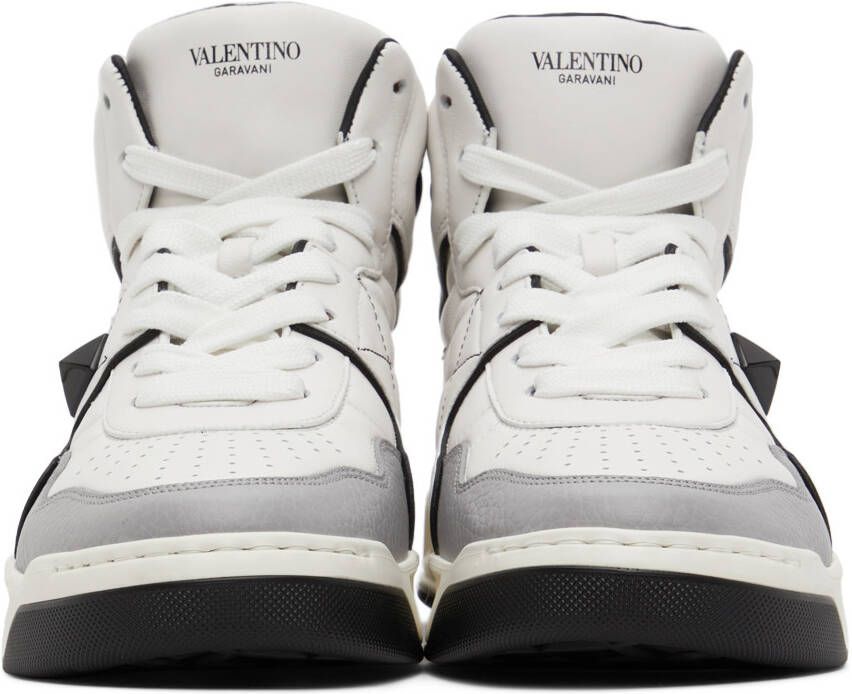 Valentino Garavani White & Grey Nappa One Stud Sneakers