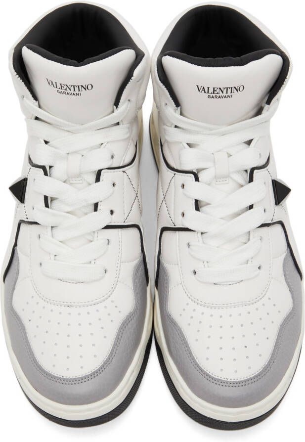 Valentino Garavani White & Grey Nappa One Stud Sneakers