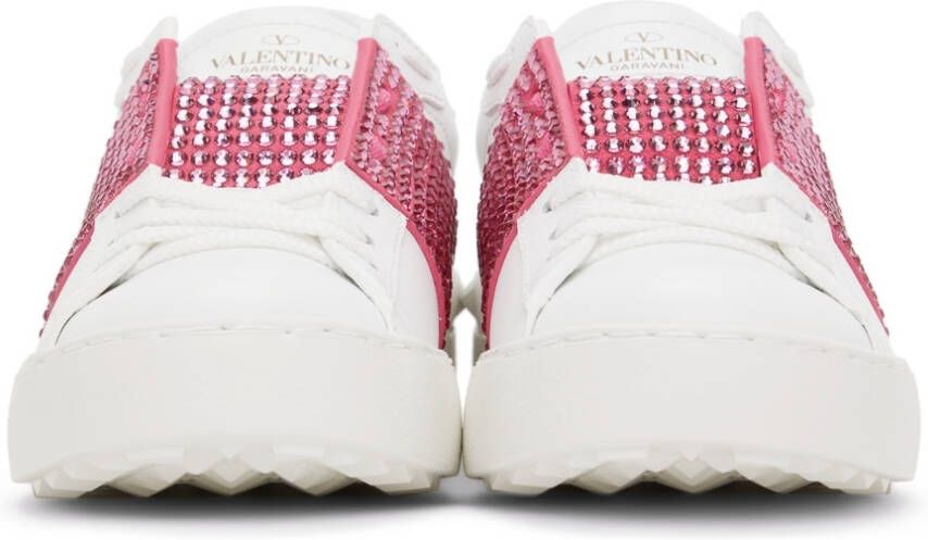 Valentino Garavani White & Pink Crystal Open Sneakers