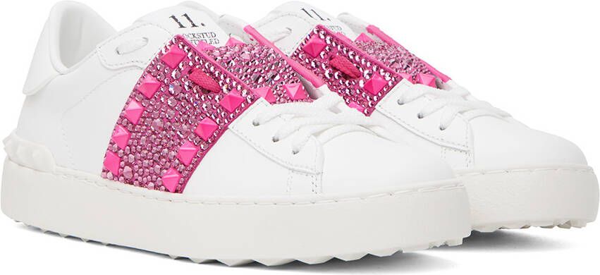 Valentino Garavani White & Pink Rockstud Untitled Sneakers