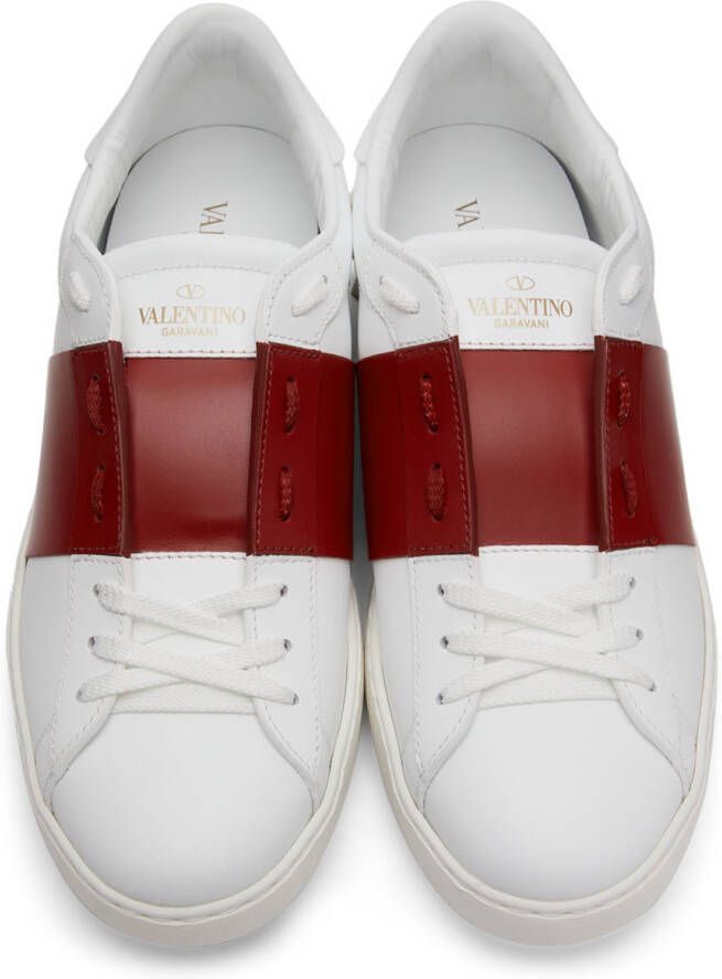 Valentino Garavani White & Red Leather Open Sneakers