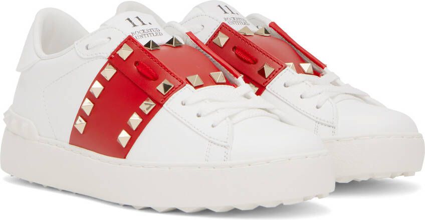 Valentino Garavani White & Red Rockstud Untitled Sneakers
