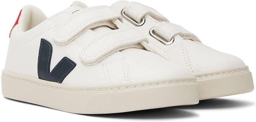 VEJA Kids White & Navy Leather Esplar Sneakers