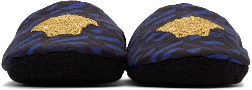 Versace Black & Blue La Greca Slippers