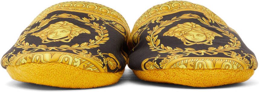 Versace Black & Gold Baroque Slippers