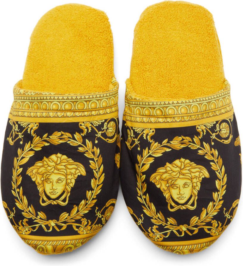 Versace Black & Gold Baroque Slippers