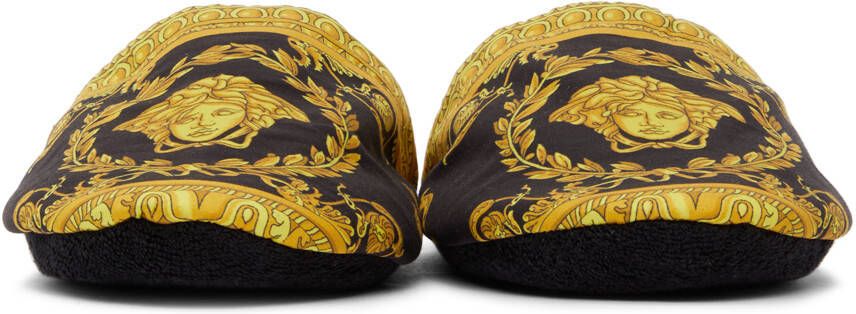 Versace Black & Gold Baroque Slippers