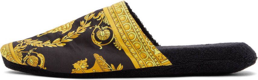 Versace Black & Gold Baroque Slippers