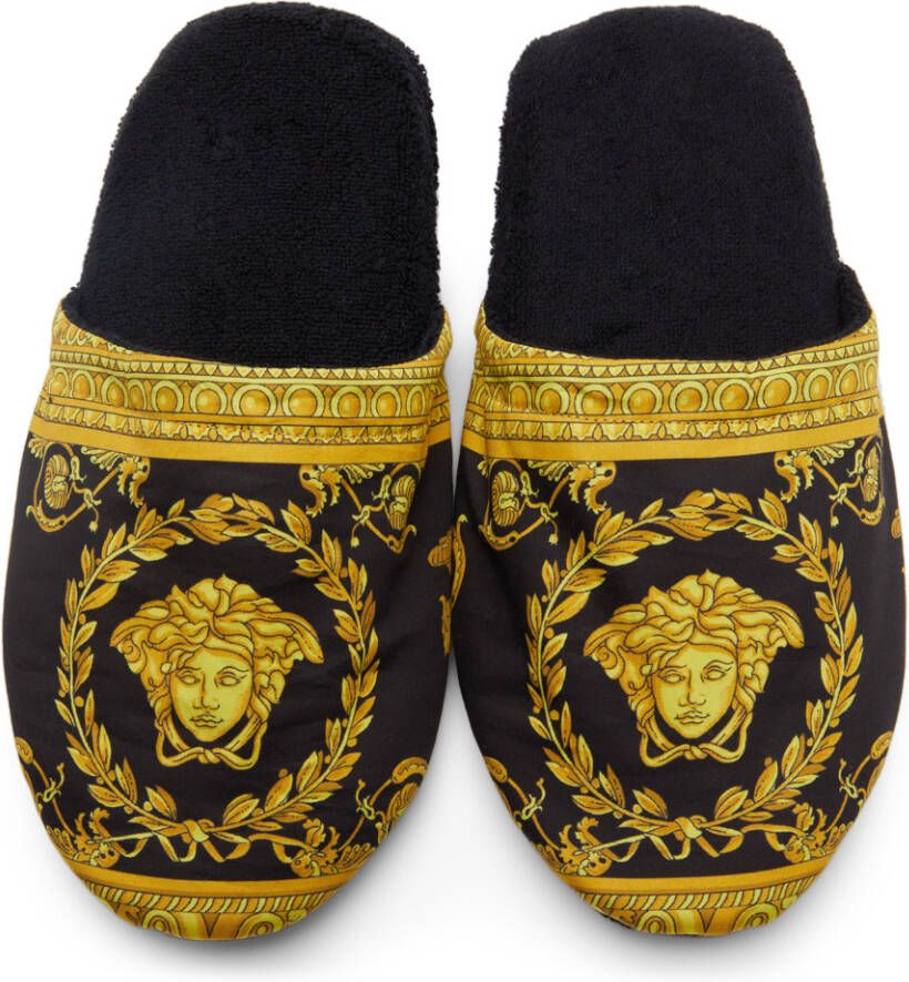 Versace Black & Gold Baroque Slippers