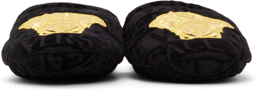 Versace Black & Gold Medusa Head Slippers