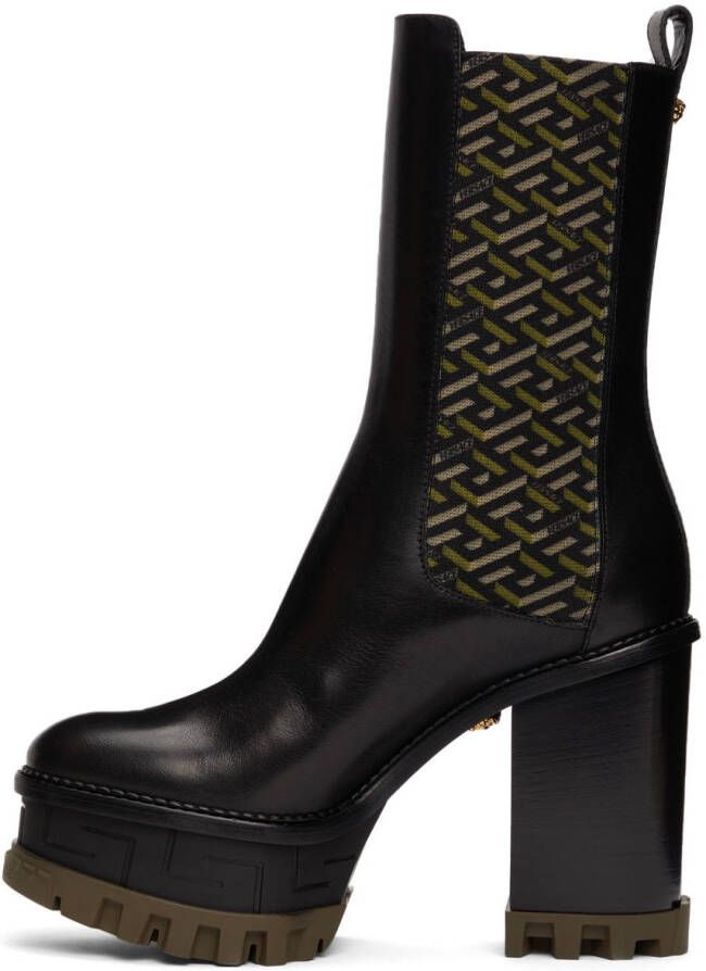 Versace Black & Khaki La Greca Boots