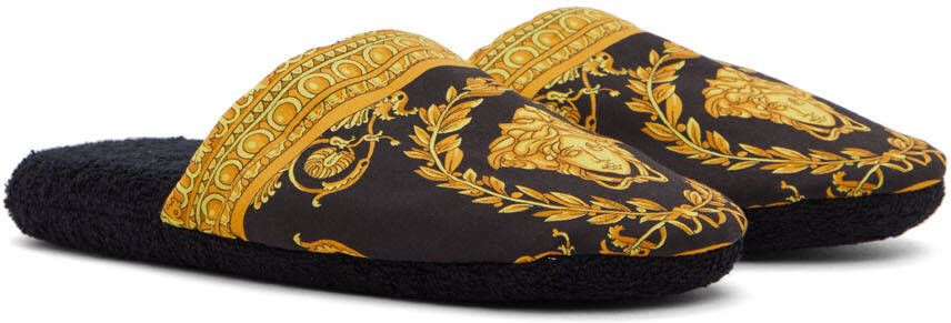 Versace Black Baroque Slippers