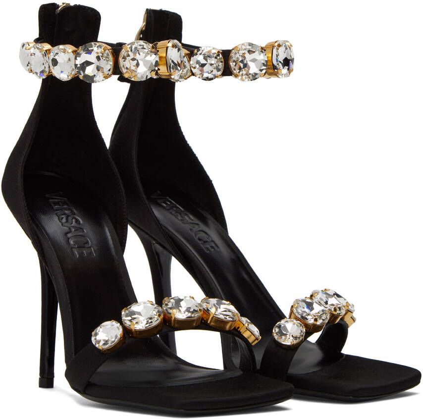 Versace Black Crystal Heeled Sandals