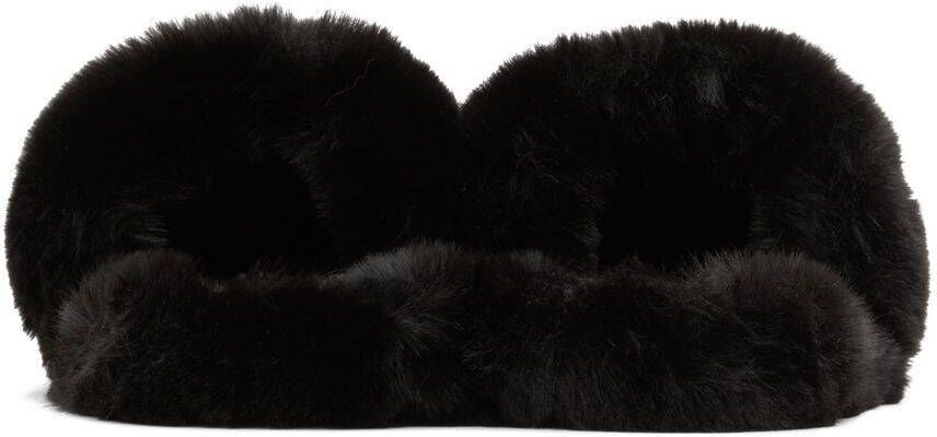 Versace Black Faux-Fur Palazzo Slippers