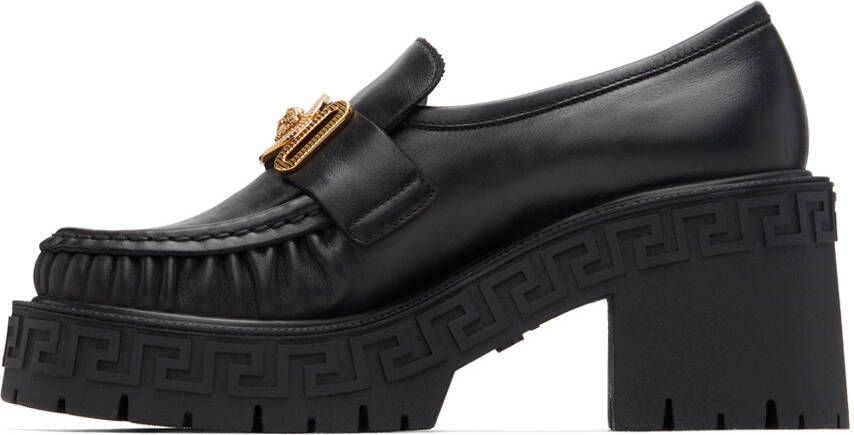 Versace Black Greca Heeled Loafers