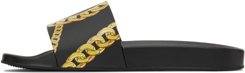 Versace Black La Greca Chain Slides