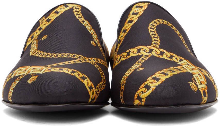 Versace Black 'La Greca' Chain Slippers