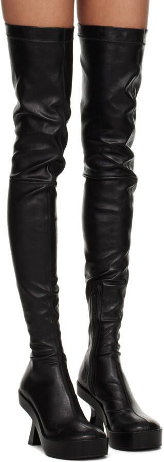 Versace Black Leather Over-The-Knee Boots