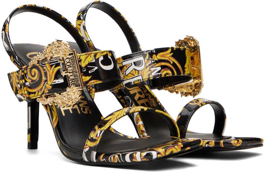Versace Jeans Couture Black & Gold Emily Heeled Sandals
