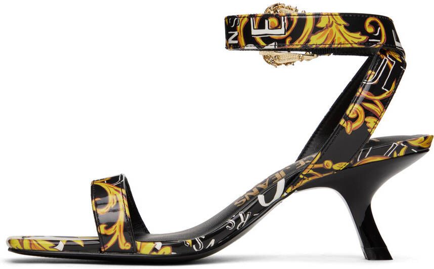 Versace Jeans Couture Black & Gold Fiona Heeled Sandals