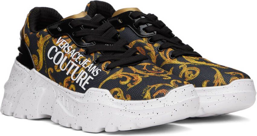 Versace Jeans Couture Black & Gold Printed Sneakers
