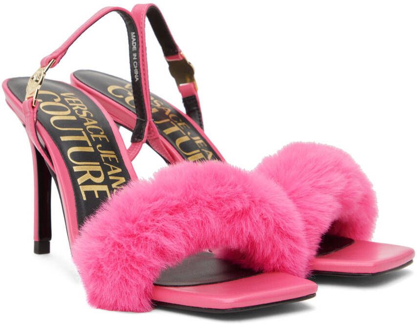 Versace Jeans Couture Pink Fur Emily Heeled Sandals