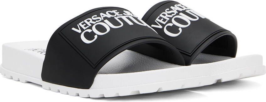 Versace Jeans Couture White & Black Embossed Pool Slides
