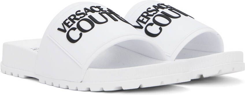 Versace Jeans Couture White Embossed Pool Slides