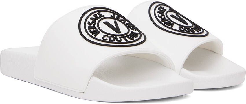 Versace Jeans Couture White V-Emblem Slides