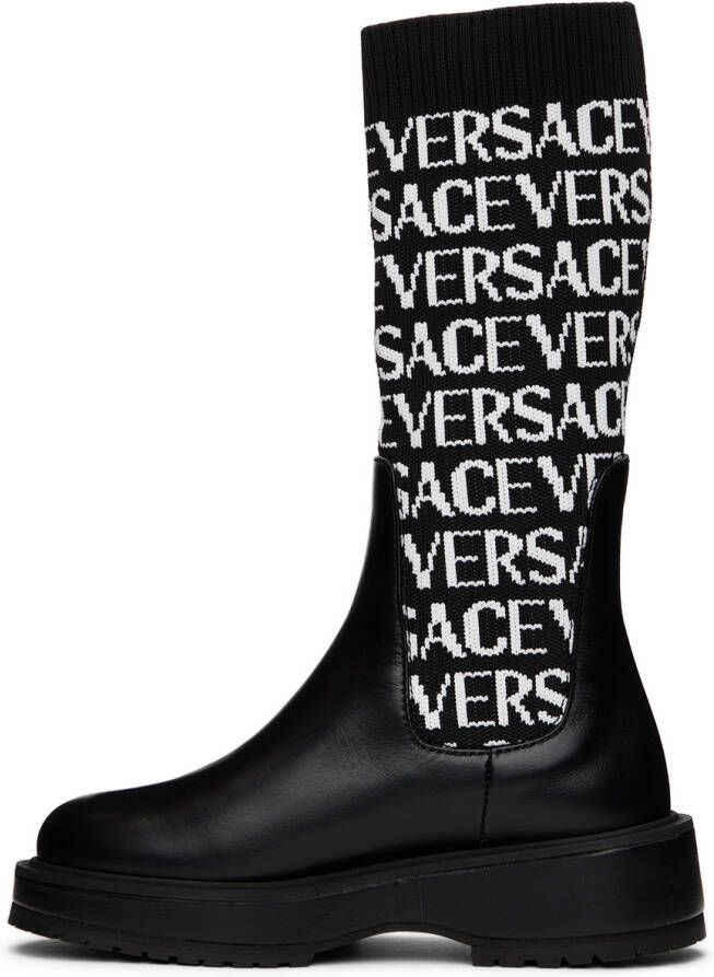 Versace Kids Black Logo Boots
