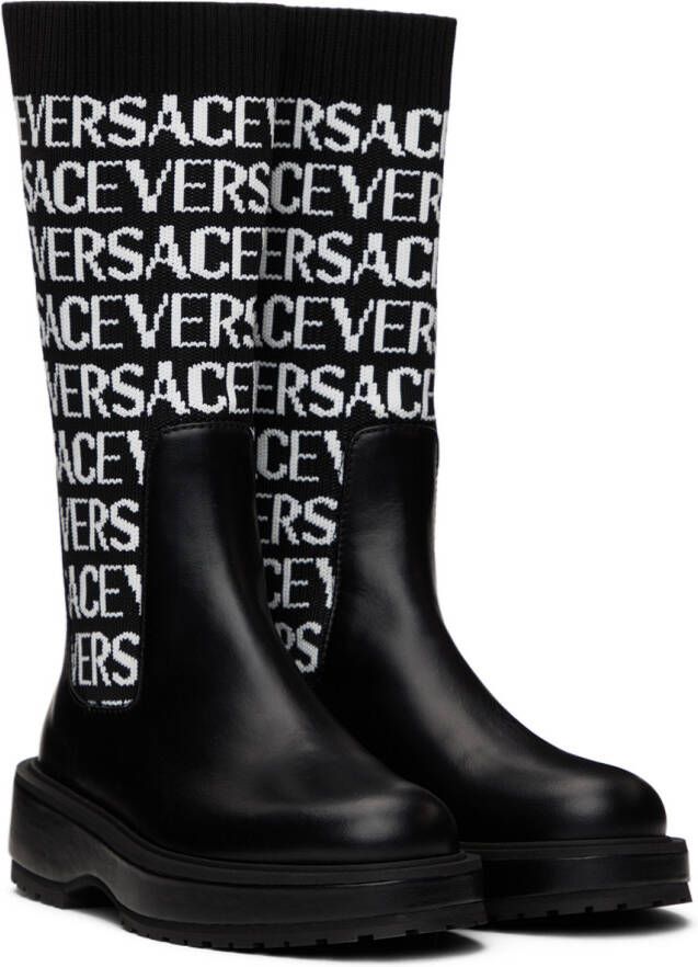 Versace Kids Black Logo Boots