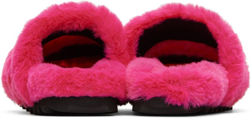 Versace Kids Pink Medusa Faux-Fur Slippers
