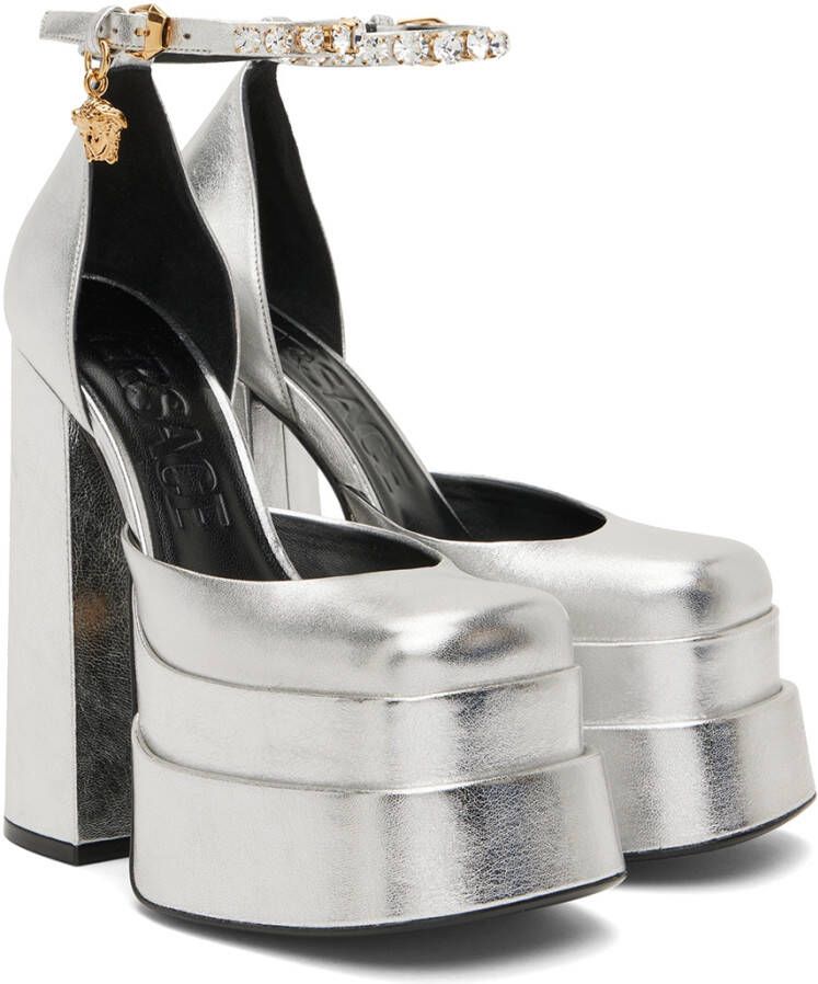 Versace Silver Medusa Aevitas Platform Heels