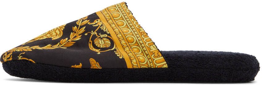 Versace Underwear Black Baroque Slippers