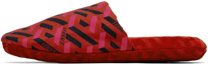 Versace Underwear Red 'La Greca' Slippers
