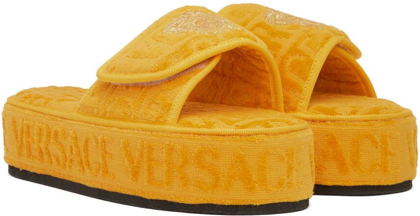 Versace Underwear Yellow Medusa Embroidered Slippers