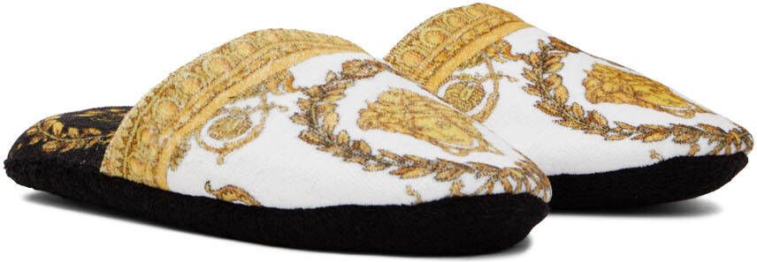 Versace White & Black Baroque Slippers