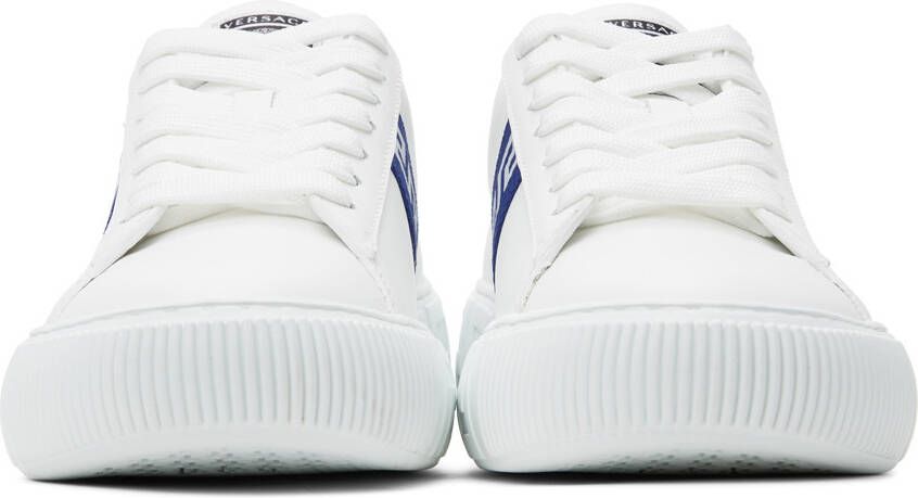 Versace White & Blue Greca Low-Top Sneakers