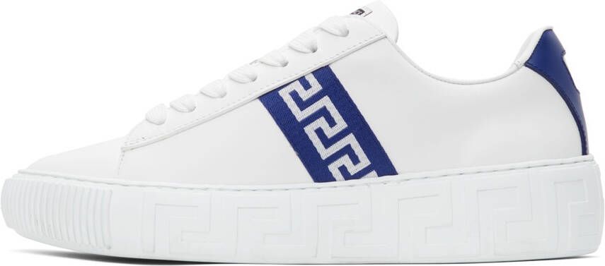 Versace White & Blue Greca Low-Top Sneakers