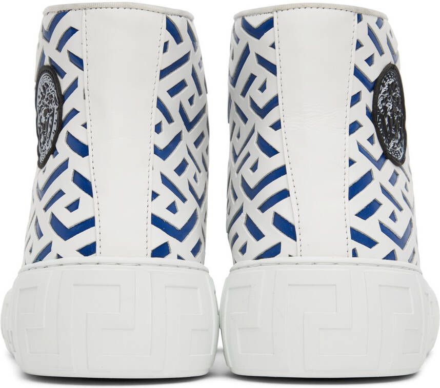 Versace White & Blue Greca Sneakers