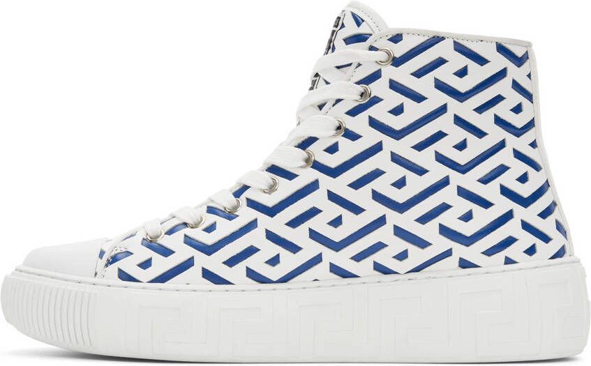 Versace White & Blue Greca Sneakers