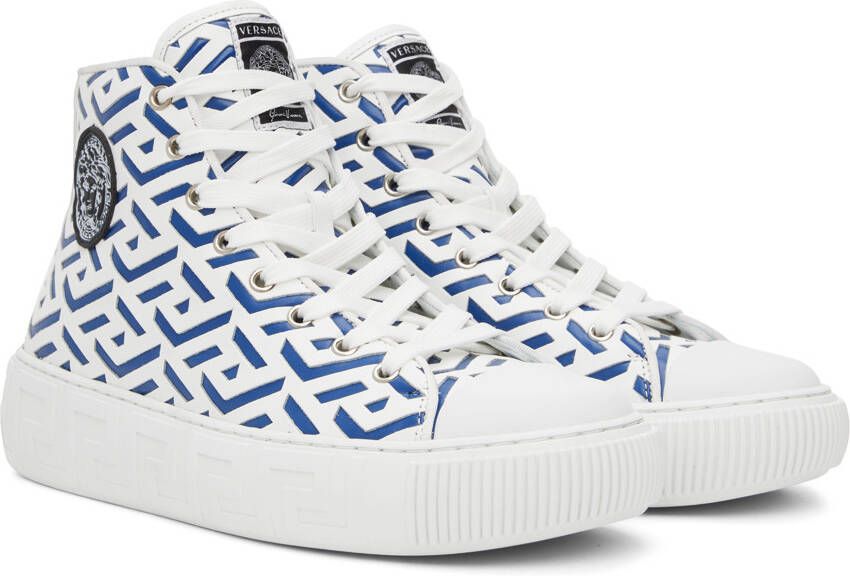 Versace White & Blue Greca Sneakers