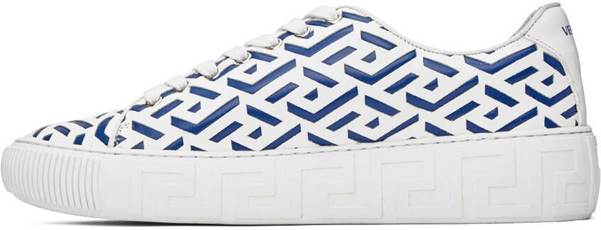 Versace White & Blue Greca Sneakers