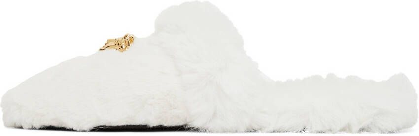 Versace White Faux-Fur Palazzo Slippers