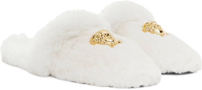 Versace White Faux-Fur Palazzo Slippers