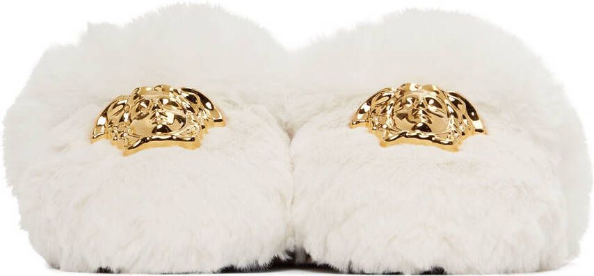 Versace White Faux-Fur Palazzo Slippers