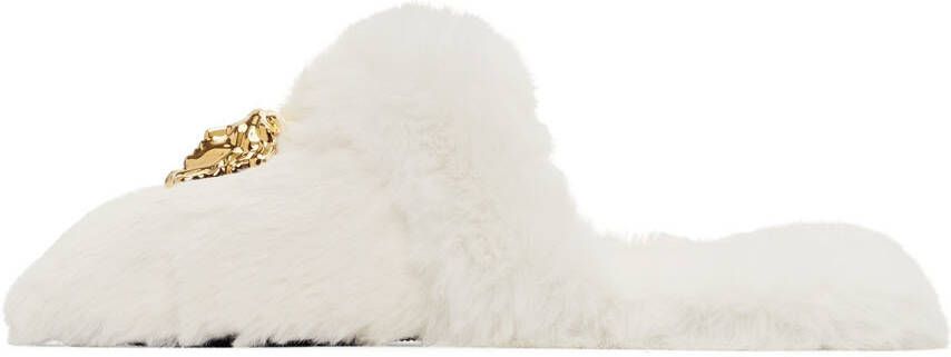 Versace White Faux-Fur Palazzo Slippers