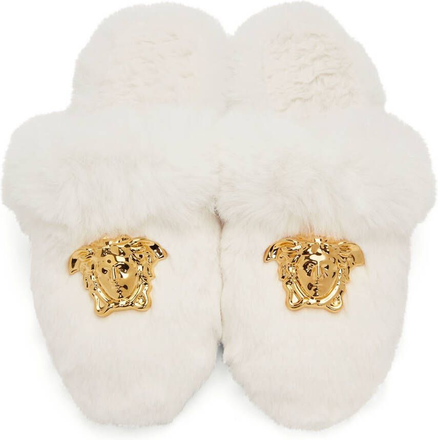 Versace White Faux-Fur Palazzo Slippers