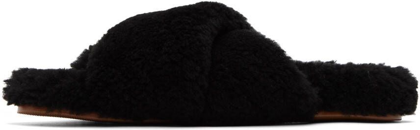 Yves Salomon Black Shearling Slippers